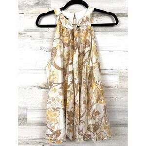 Talbots Womens L Cream Gold Shimmer Floral Halter Tie Neck Sleeveless Blouse NEW